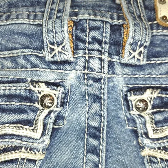 🪨 Rock Revival Allegra Skinny Jeans W/Leather Embroidered Flap Pockets size 25 - Picture 16 of 16